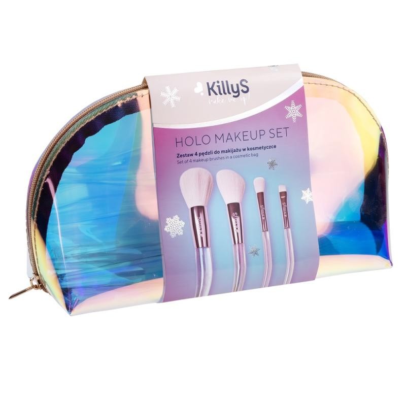 KILLYS SET Set di pennelli per il trucco Holo da 4 pezzi + trousse per cosmetici