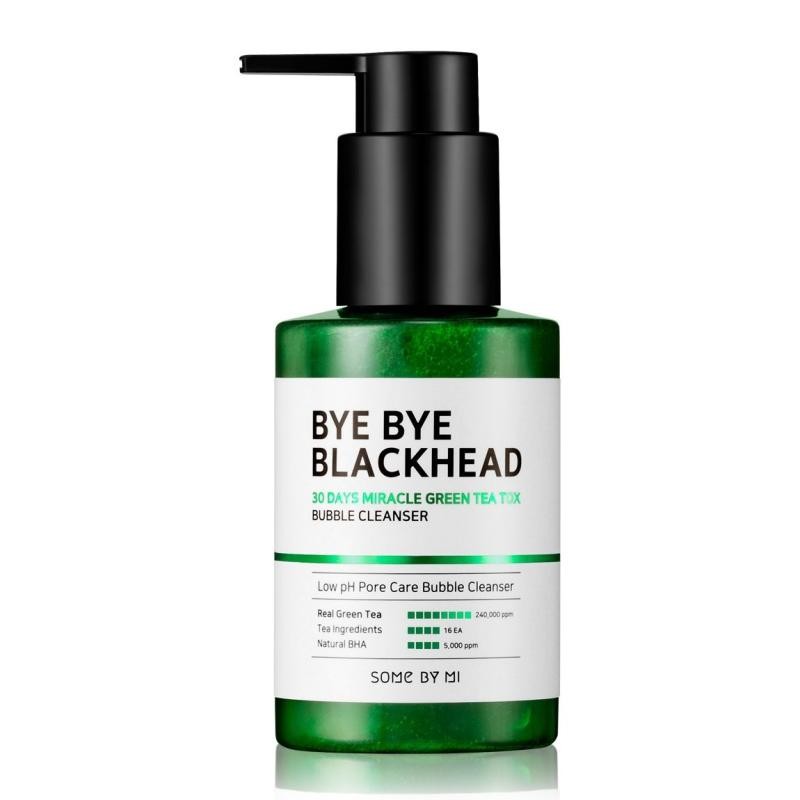 Some by mi bye bye blackhead 30 days miracle green tea tox bubble cleanser, schiuma detergente per il viso 120 ml