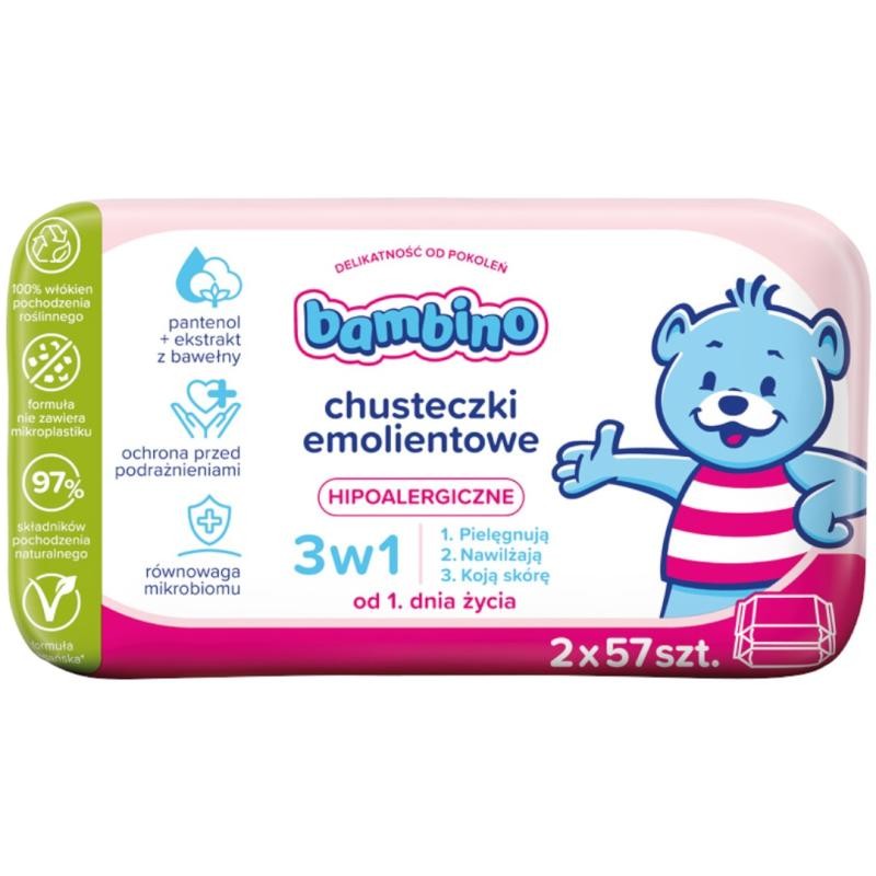 Bambino salviette emollienti 3 in 1 2x57 pezzi