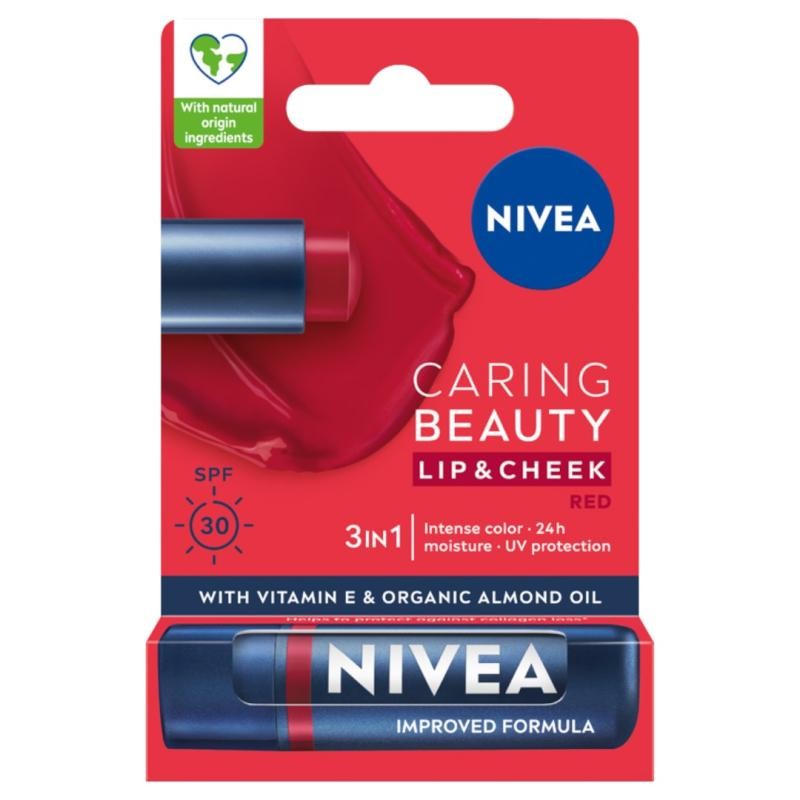 Nivea rossetto caring beauty 3 in 1, rosso, 4,8 g
