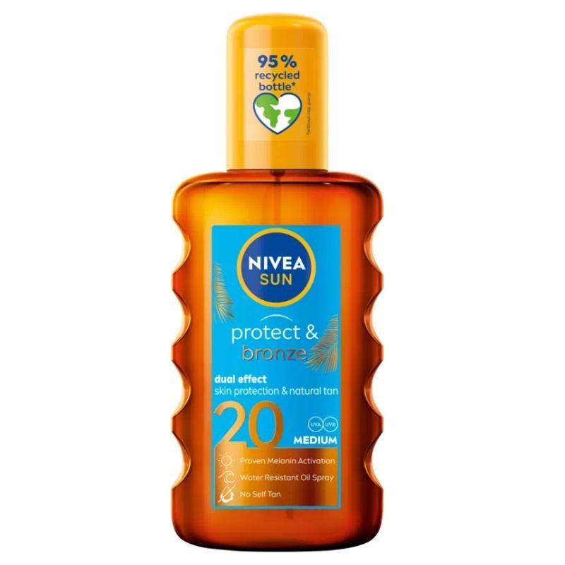 Nivea spray abbronzante sun protect & bronze, attivatore dell'abbronzatura naturale spf20 200 ml