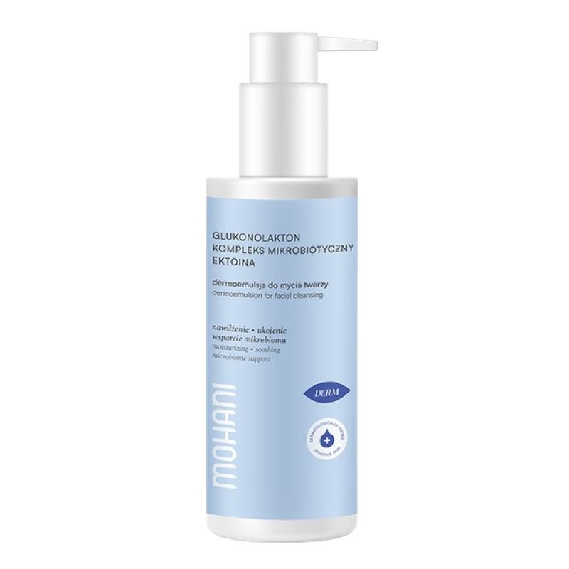 Mohani dermoemulsione idratante per la pulizia del viso con gluconolattone, ectoina e complesso microbico 150 g