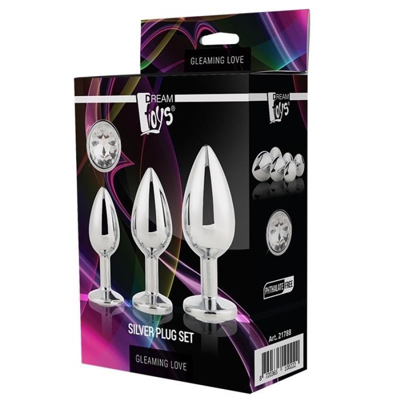 Dream toys set gleaming love plug set di plug anali in argento 3 pezzi.