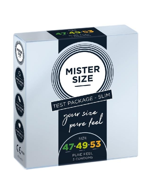 Mister size preservativi preservativi adatti alle misure 47mm, 49mm, 53mm 3 pezzi.