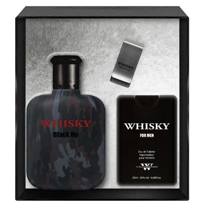 Set evaflor whiskey black op edt spray 100ml + edt spray 20ml edt + clip