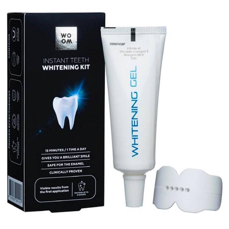 Woom set kit sbiancante istantaneo per denti gel sbiancante 30 ml + mascherina