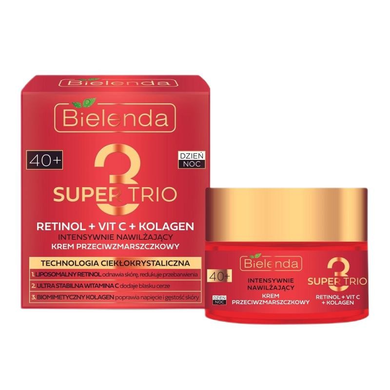 Bielenda super trio crema antirughe idratante intensiva 40+ giorno/notte retinolo + vit c + collagene 50 ml