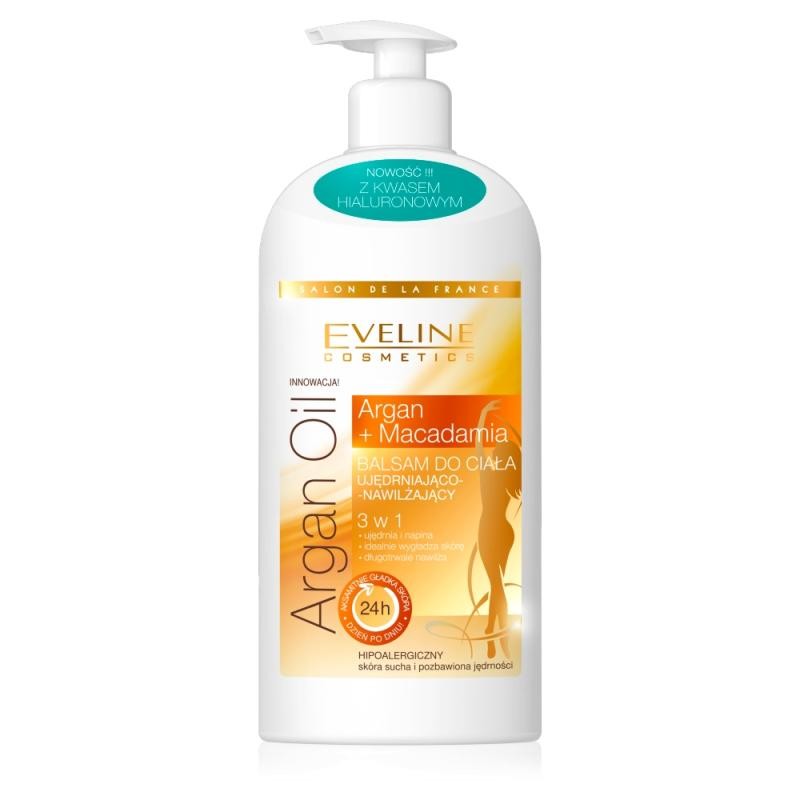 Eveline lozione corpo rassodante e idratante 3 in 1 all'olio di argan per pelle secca 350 ml