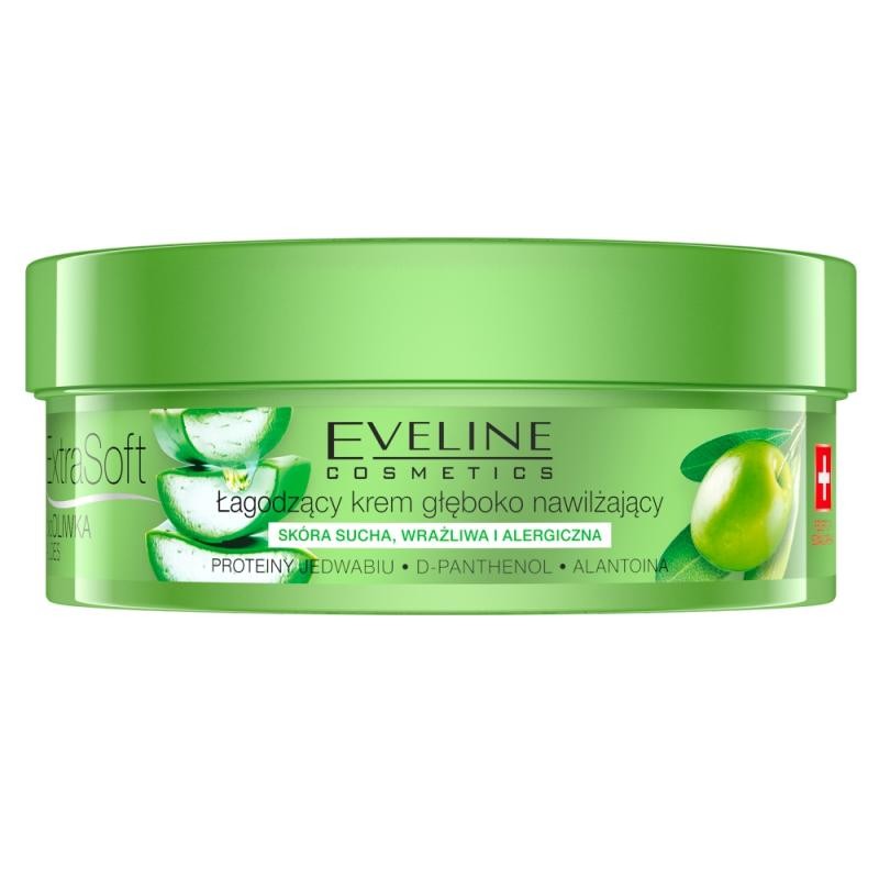 Eveline crema corpo extra morbida, crema idratante profonda lenitiva per viso e corpo, oliva biologica e aloe 175 ml
