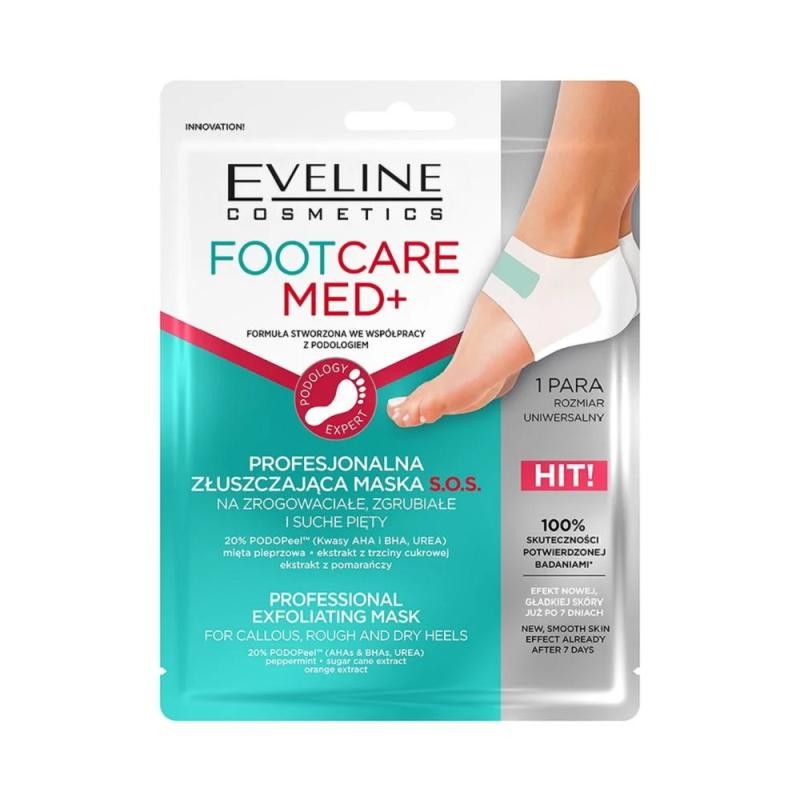 Eveline foot care med+ maschera esfoliante professionale sos per talloni, 1 paio