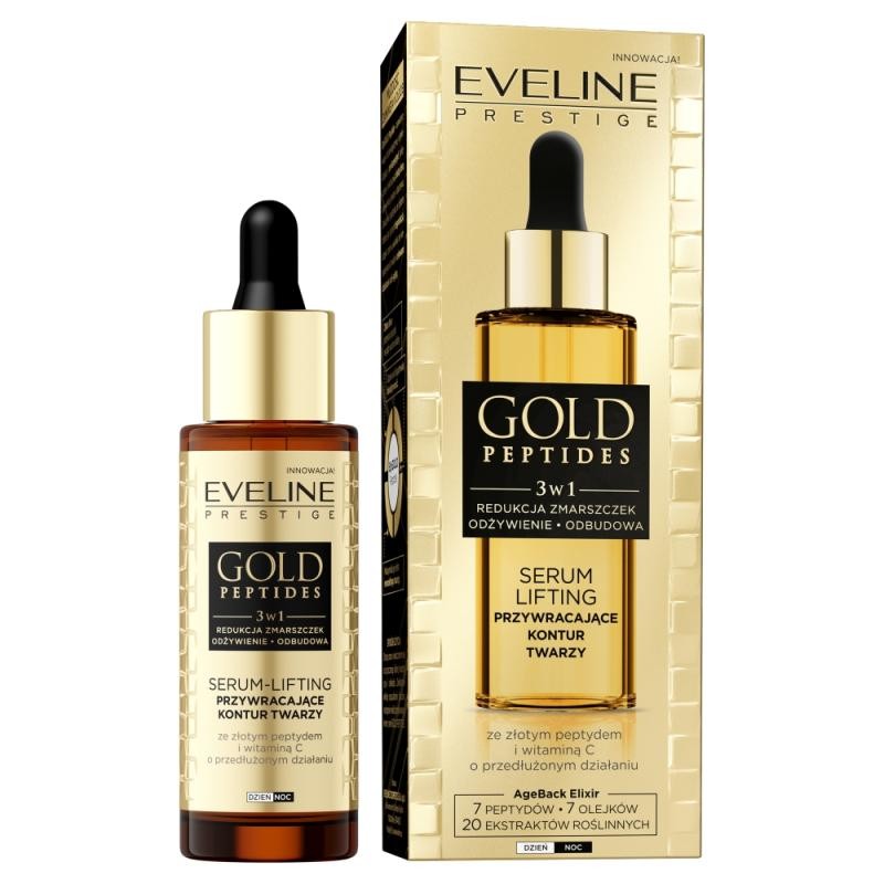 Eveline siero lifting 3 in 1 gold peptides ristrutturante per il contorno del viso 30 ml