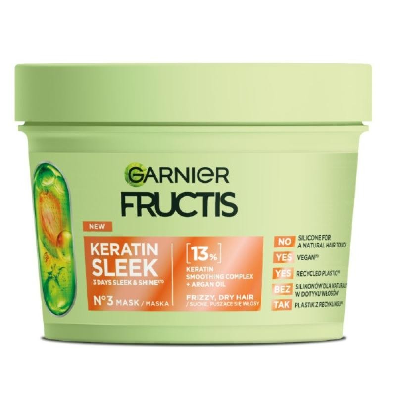 Garnier maschera per capelli fructis keratin sleek mask 370 ml