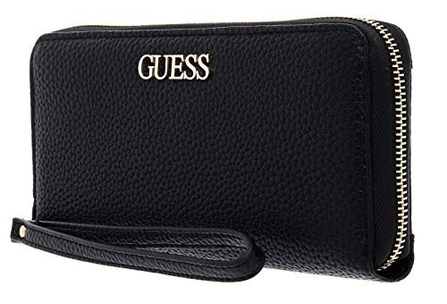 Guess Alby Leather Wallet SLG Large Zip Black donna