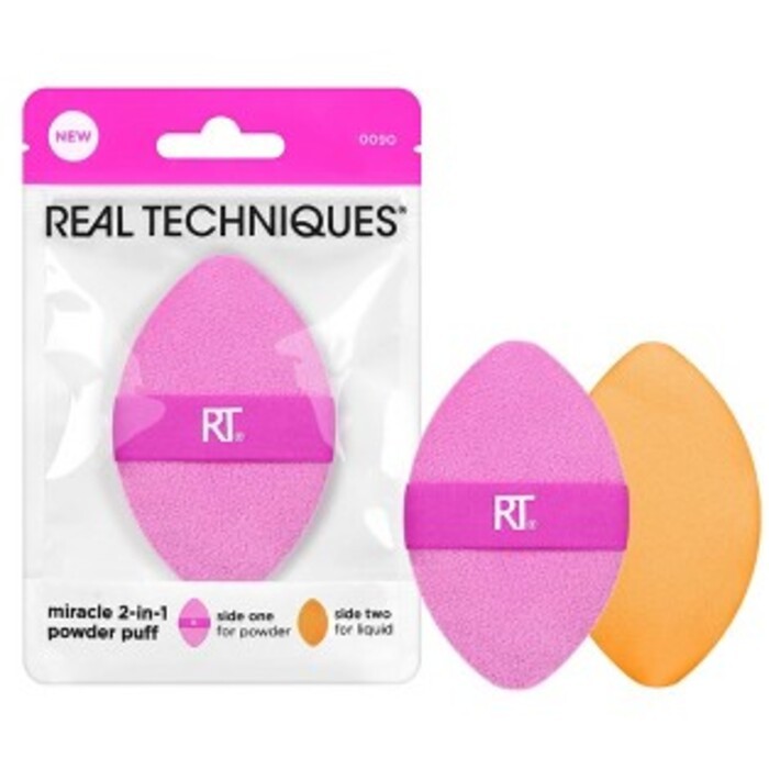 Real Techniques Piumino da cipria Miracle 2In1 Piumino da cipria multiuso per applicare prodotti in polvere e liquidi donna