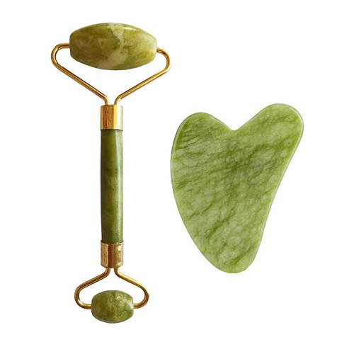 Palsar 7 Light Green Xiuyan Jade Roller and Gua Sha Set green xiuyan jadeite donna