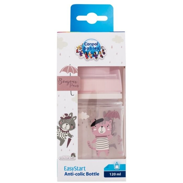 Canpol Babies Bonjour Paris Easy Start AntiColic Bottle Pink Kojeneck lahev 120 ml 0m donna