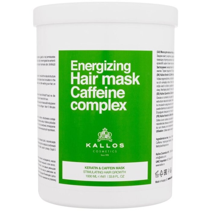 Kallos Energizing Hair Mask Caffeine Complex Keratin & Caffein Mask maschera rinforzante per capelli sottili 1000ml donna