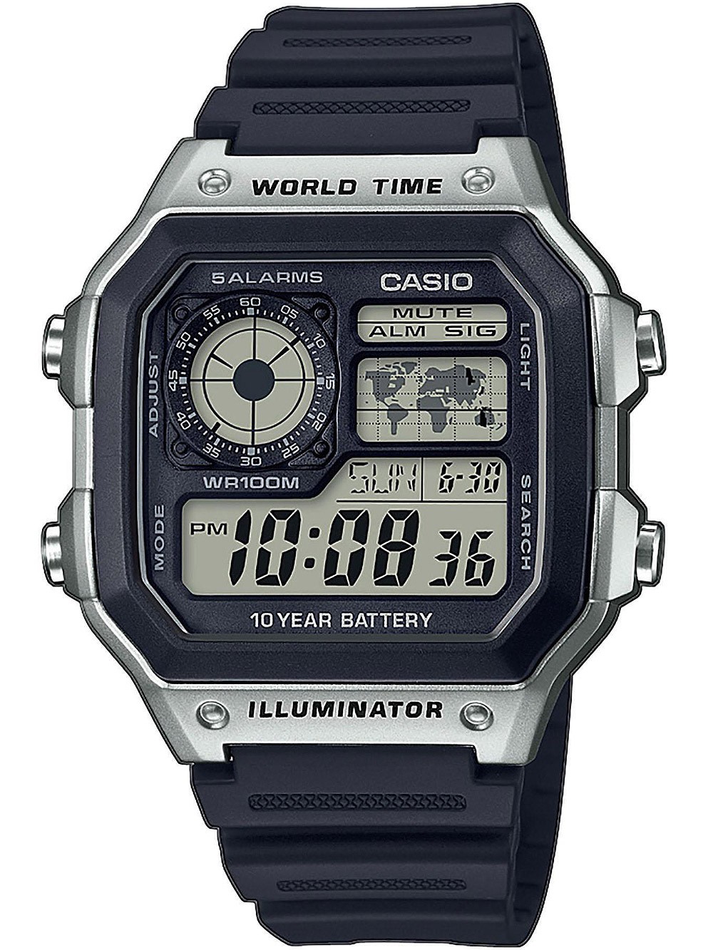 CASIO SPORT Mod. WORLD TIME ILLUMINATOR 5 ALARMS - FUTURE CLASSIC COLLECTION - BLACK SILVER