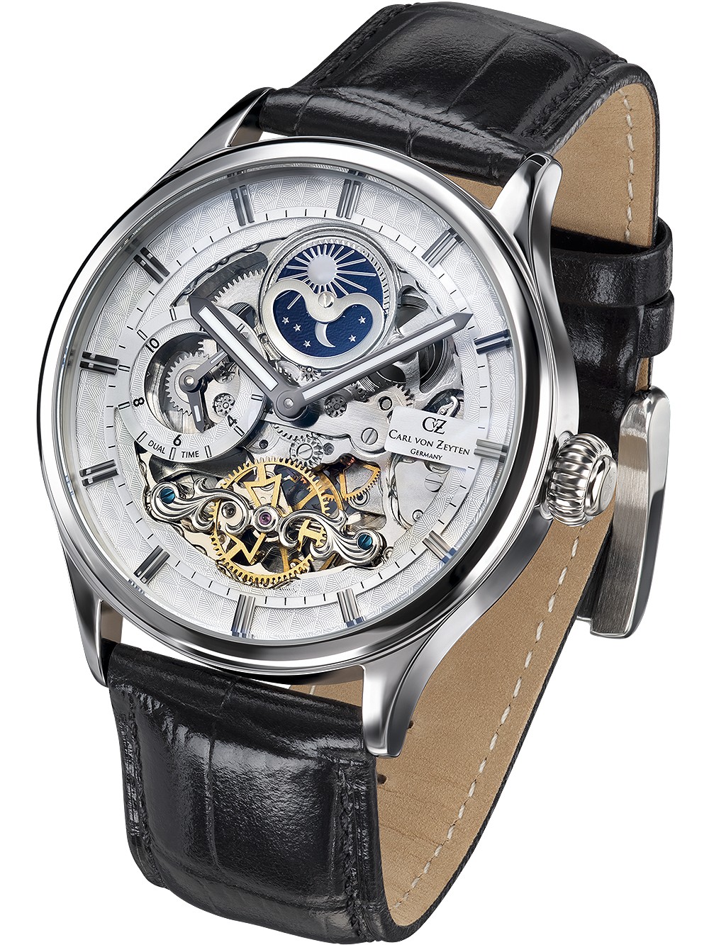 orologio uomo Carl von Zeyten CVZ0008WHS Neustadt automatic dual-time 46mm 3ATM