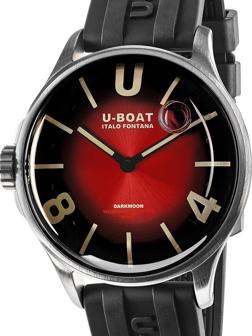 orologio uomo U-Boat 9500 Darkmoon Red SS Soleil Mens Watch 40mm 5ATM