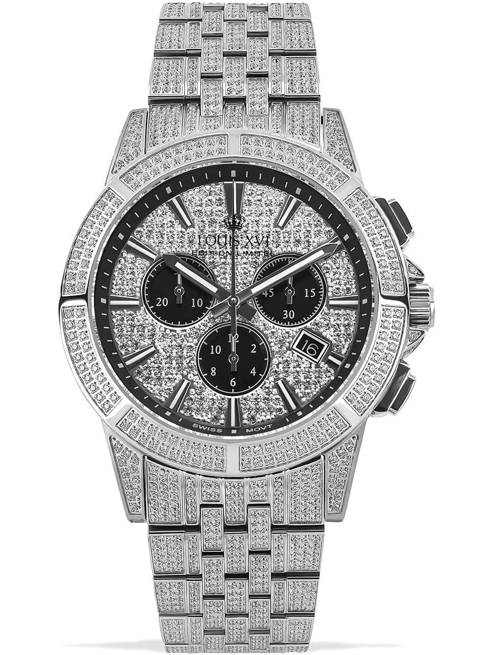 orologio uomo Louis XVI LXVI1122 Majeste Full Iced Chronograph Mens Watch 43mm 5ATM