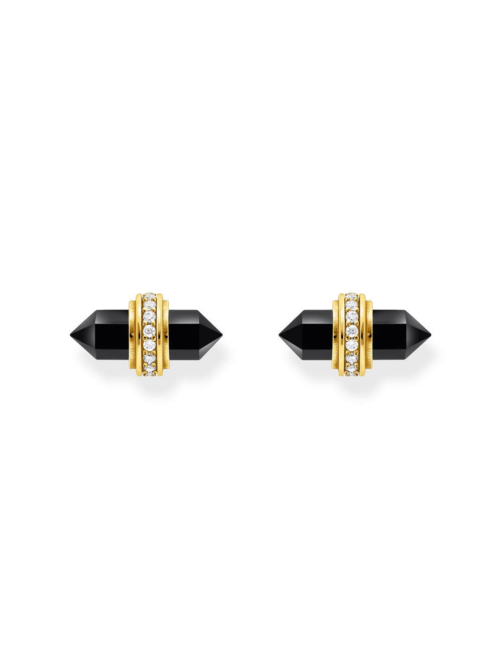 orecchini donna Thomas Sabo H2281-177-11 Gold stud earrings w. black onyx