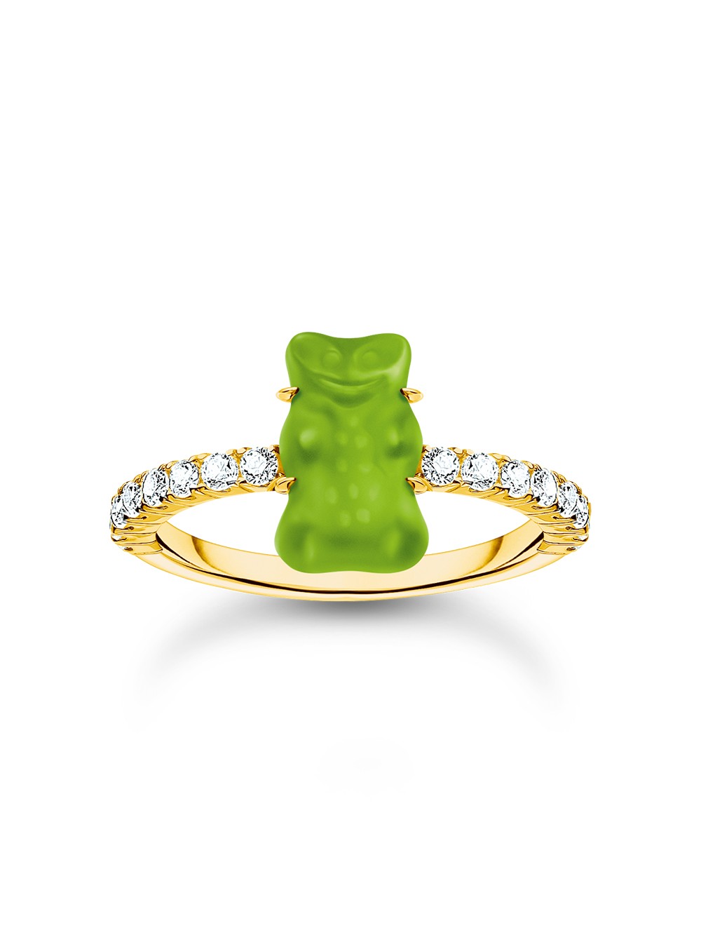 anello donna Thomas Sabo TR2459-414-6-54 Gold ring w. green Goldbears