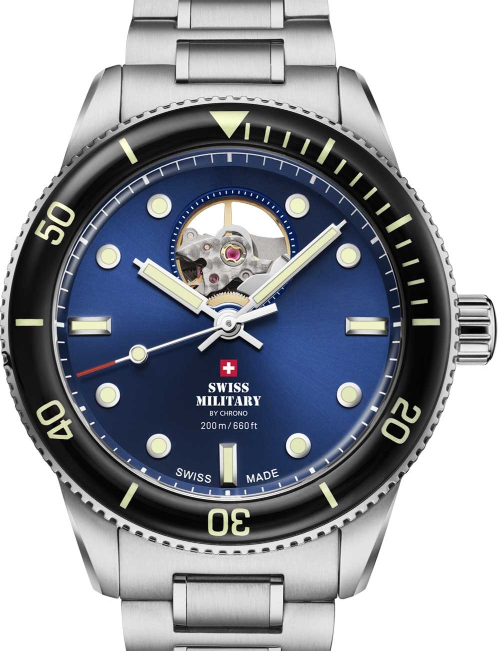 orologio uomo Swiss Military SMA34106.12 Mens Watch Automatic Open-Heart Diver 42mm 20ATM