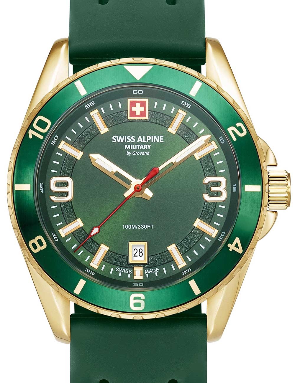 orologio uomo Swiss Alpine Military 7034.1814 Mens Watch Sierra gold green 42mm 10ATM