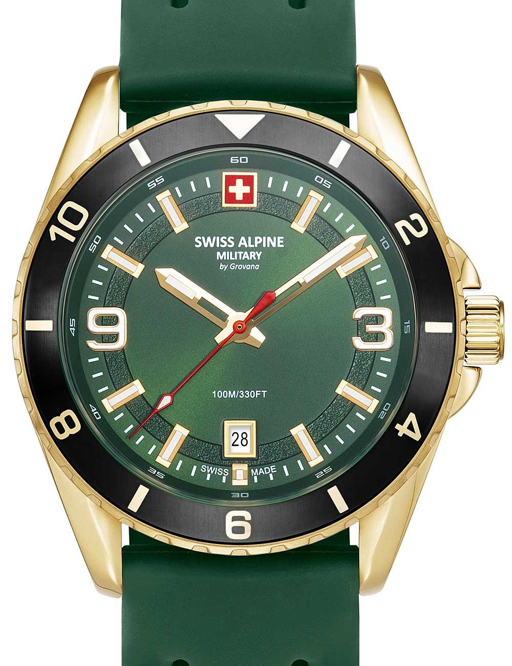 orologio uomo Swiss Alpine Military 7034.1818 Mens Watch Sierra gold green 42mm 10ATM