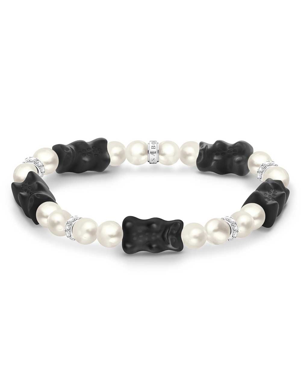 bracciale donna Thomas Sabo A2170-052-11-L17 Pearl Bracelet With 5 Black Gold Bears