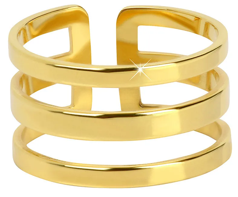 Troli Elegante anello triplo in acciaio placcato oro da donna