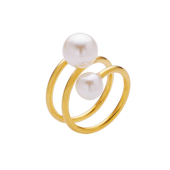 Troli Elegante anello placcato oro con perle sintetiche - Diametro: 56 mm donna