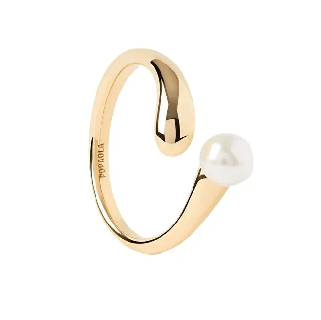 PDPAOLA Anello aperto placcato oro con perla d'acqua dolce La Perla AN01-E08 - Diametro: 52 mm donna