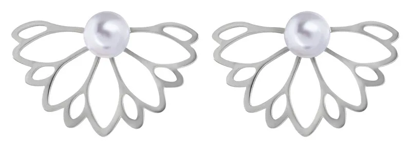 Troli Orecchini di lusso in acciaio con perla 2 in 1 donna