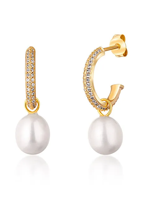 JwL Luxury Pearls Bellissimi orecchini a cerchio placcati in oro con perle vere 2 in 1 JL0771 donna