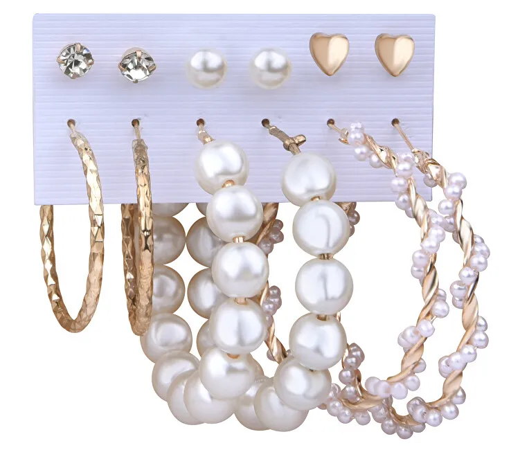 Troli Splendido set di orecchini rotondi placcati in oro e perle (6 paia) donna