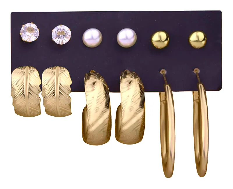 Troli Elegante set di orecchini rotondi e borchie placcati in oro (6 paia) da donna