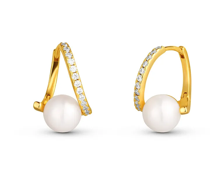 JwL Luxury Pearls Orecchini placcati oro con perle vere e zirconi cubici JL0850 donna