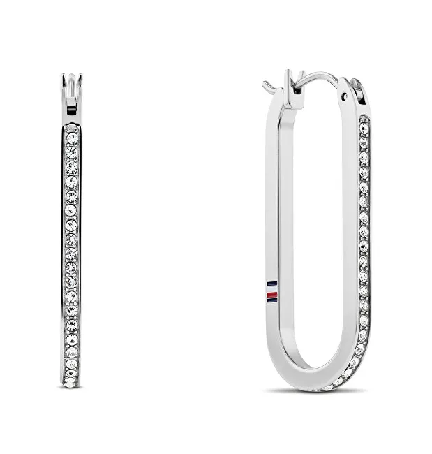 Tommy Hilfiger Orecchini ovali in acciaio con cristalli Dog Tag 2780865 donna