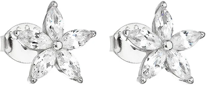 Evolution Group Orecchini in argento con fiore bianco in zircone 11069.1 donna