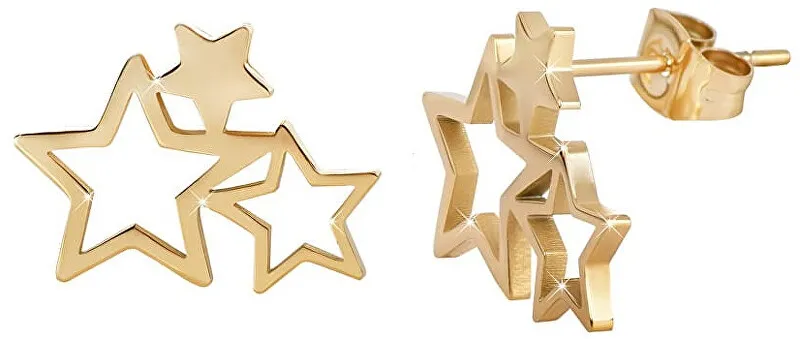 Troli Orecchini in acciaio placcato oro con tre stelle donna