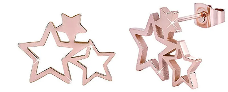 Troli Orecchini a tre stelle in acciaio placcato oro rosa donna