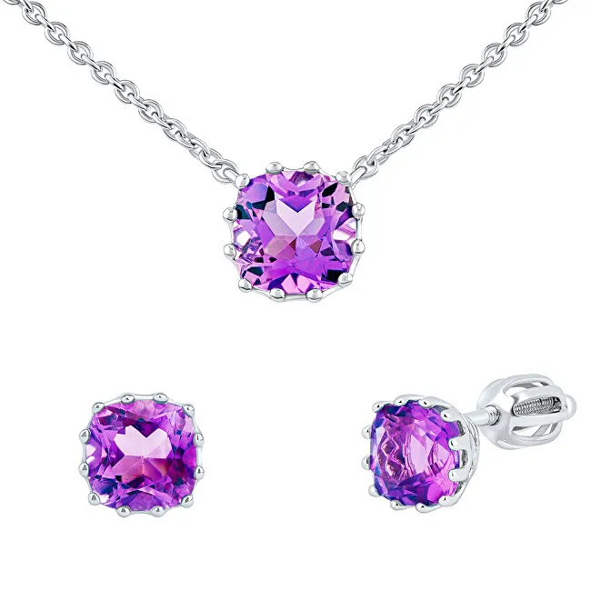 Silvego Parure di gioielli in argento con ametista MW10812A (orecchini, catena pendente) donna