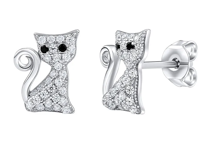 Silvego Orecchini in argento giocosi Gatti con trasparente zirconi Bessie MW01038E donna
