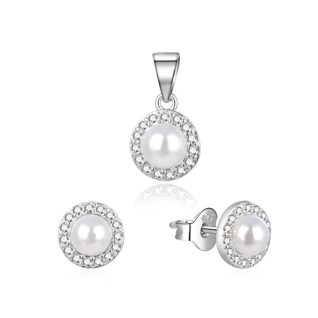 Beneto Affascinante set di gioielli in argento con perle vere AGSET270PL (pendente, orecchini) donna