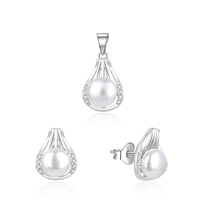 Beneto Elegante set di gioielli in argento con perle vere AGSET271PL (pendente, orecchini) donna