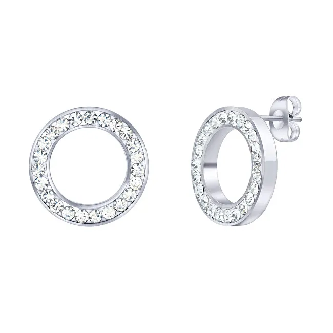 Silvego Delicati orecchini rotondi in acciaio con zirconi KMM62639 donna
