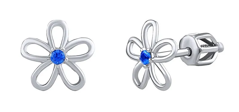 Silvego Orecchini in argento - fiore con zircone blu su vite SILVEGOB31857SBDB donna