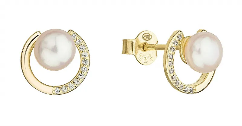 Evolution Group Orecchini a bottone placcati oro con perle vere 21067.1 donna